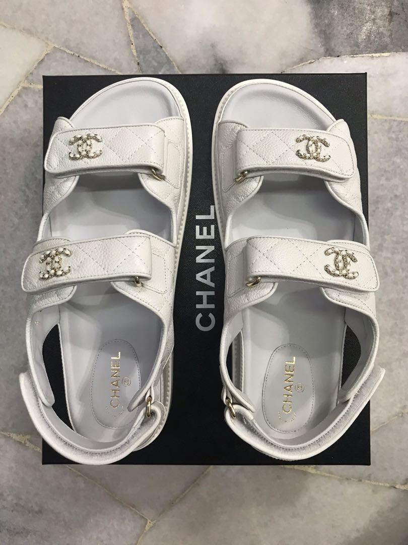 Chanel Sandals White Size 40, Women's Fashion, Footwear, Flats on Carousell