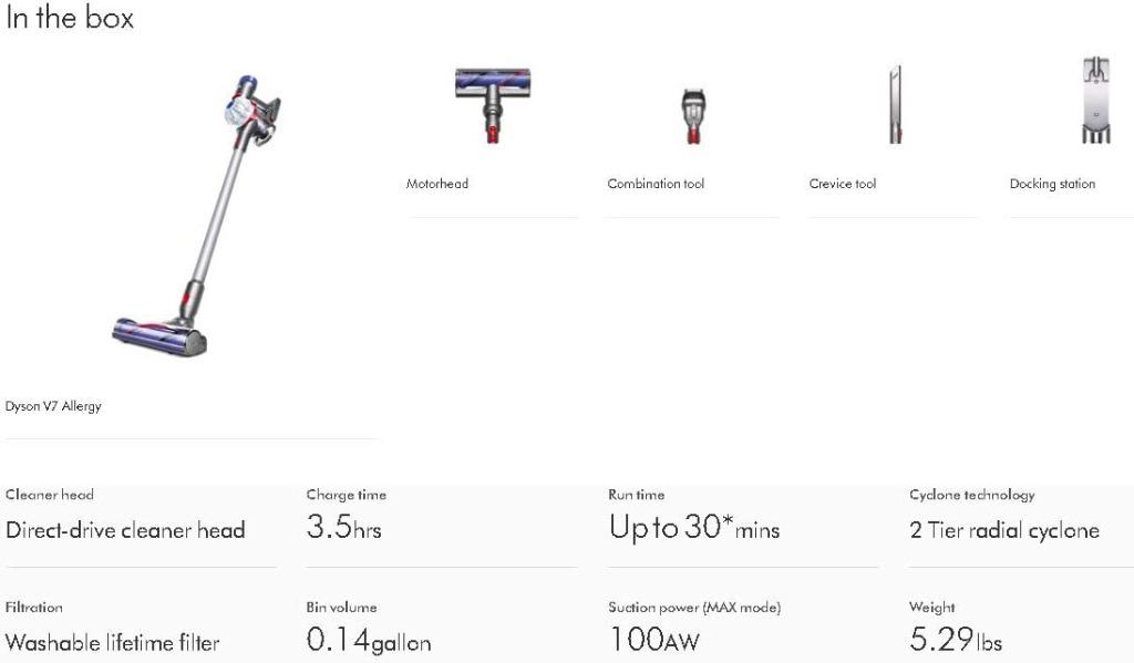 Dyson v7 allergy white 2025 hepa stick vacuum cleaner
