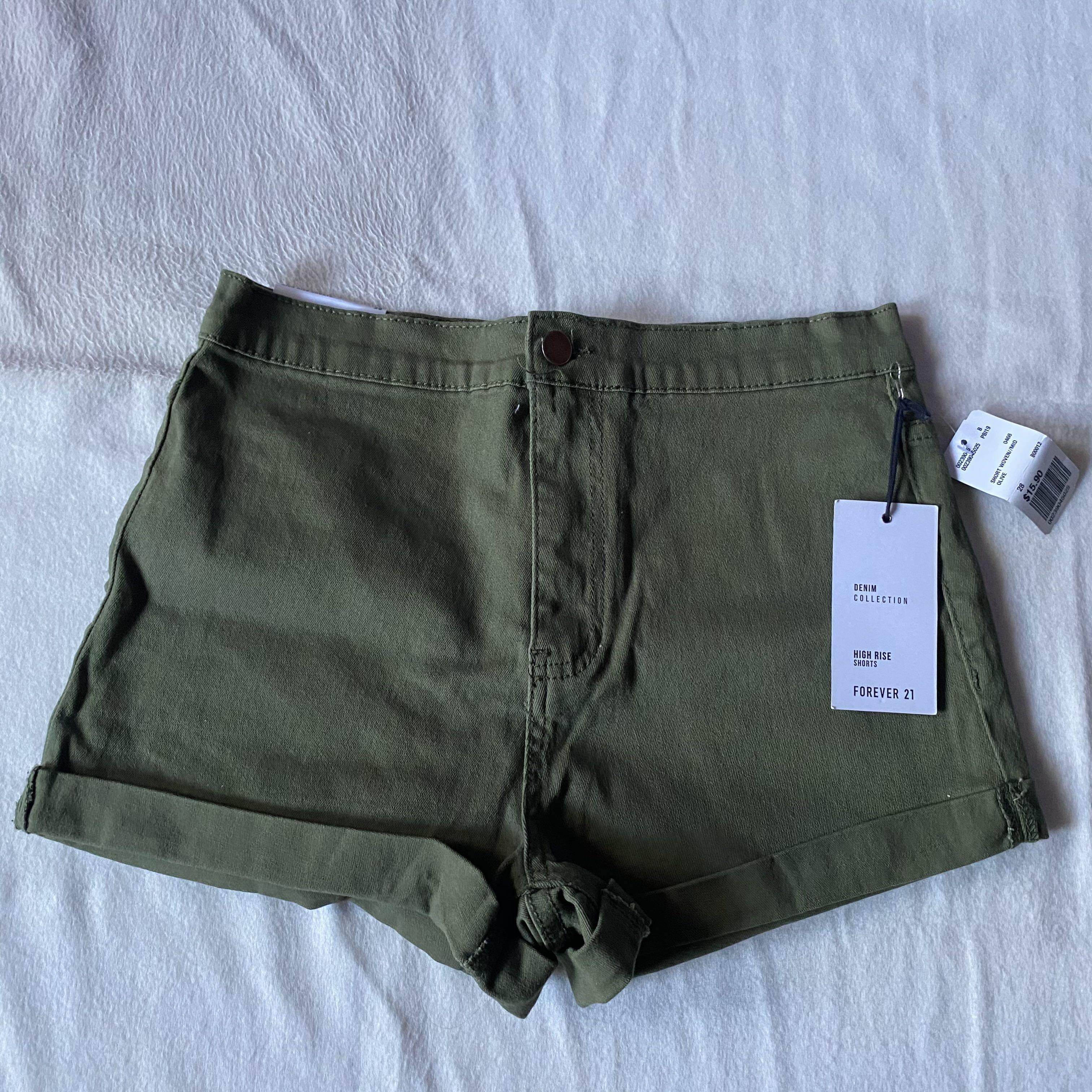 Forever 21 army green high waist denim shorts Women s Fashion Bottoms Shorts on Carousell