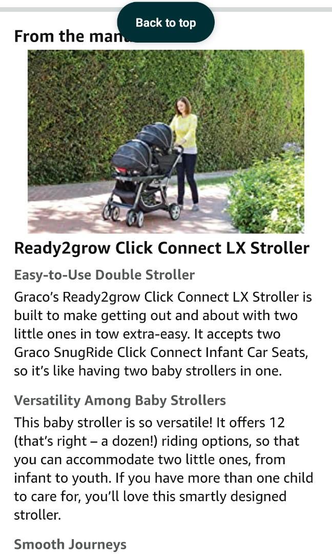 Graco Ready2Grow LX Stroller 12 Riding Options Accepts 2 Graco SnugRide Infant Car Seats Glacier Babies Kids Going Out Car Seats on Carousell