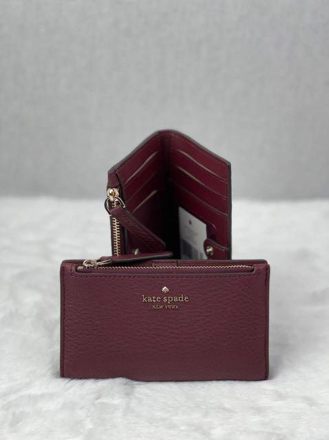 Kate Spade Jackson Small Slim Bifold Wallet In Cherrywood, Luxury, Bags &  Wallets on Carousell