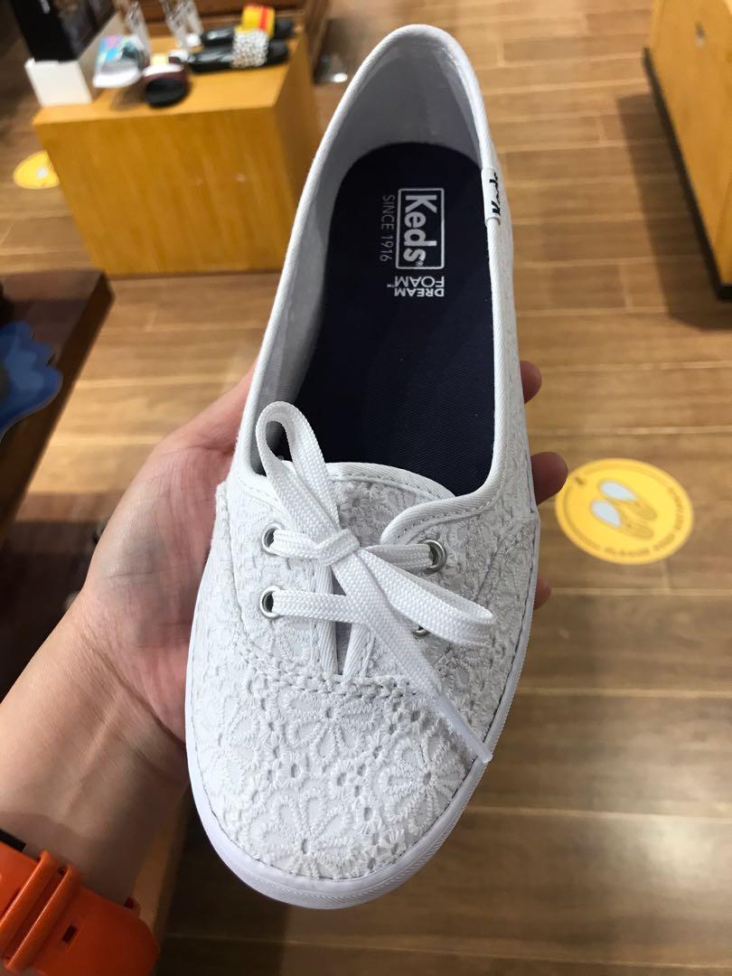 White eyelet lace keds top
