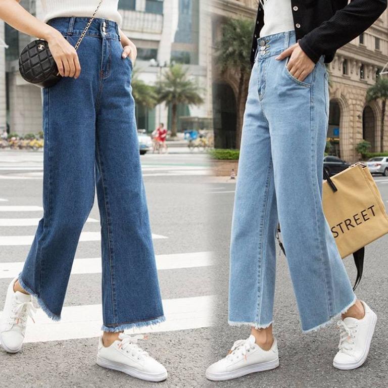 Korean Women High Waist Wide Pants - Light Blue, Women's Fashion, Bottoms,  Jeans & Leggings on Carousell
