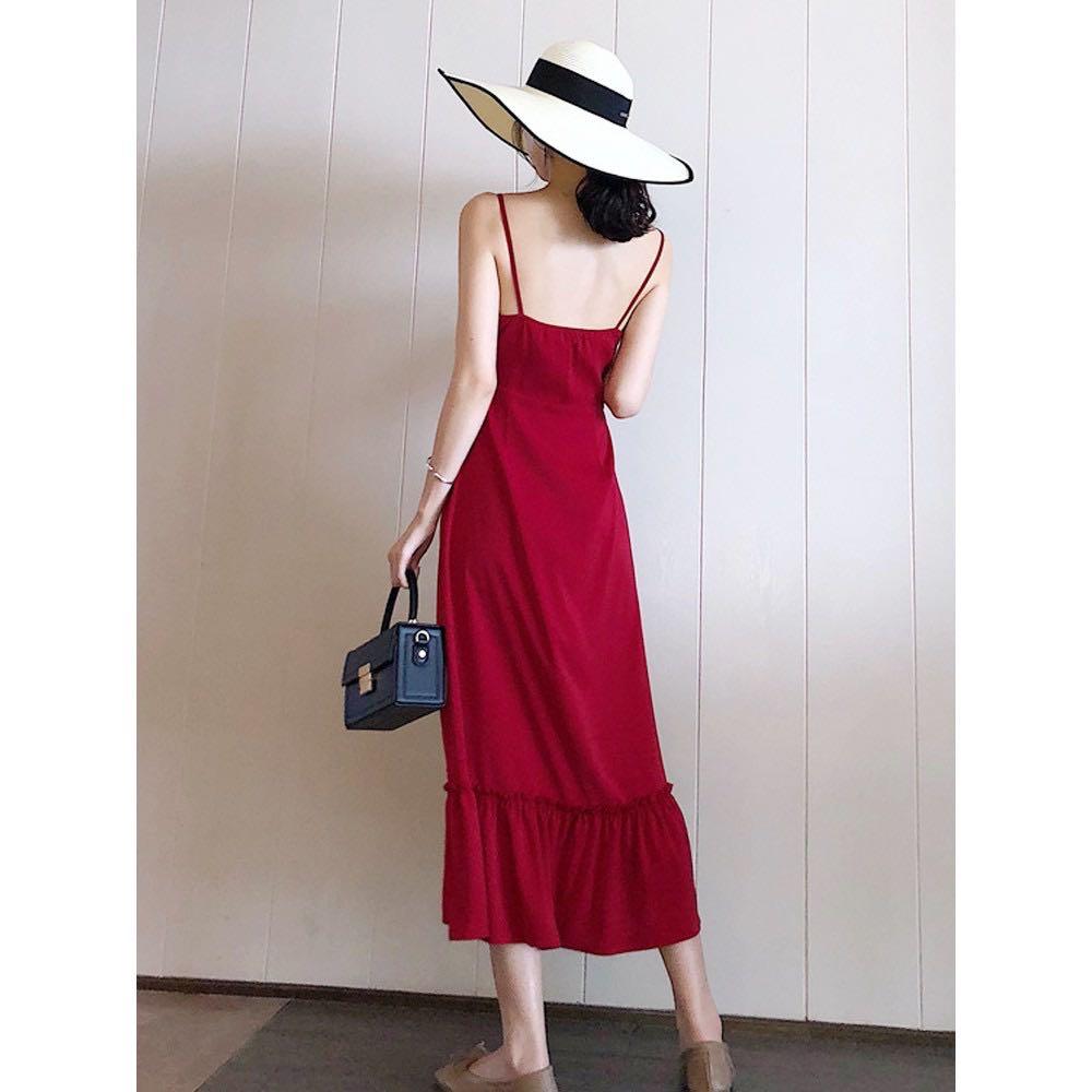 Maroon Ruched Ruffle Swing Shift Bohemian Maxi Dress Women s Fashion Dresses Sets Dresses on Carousell