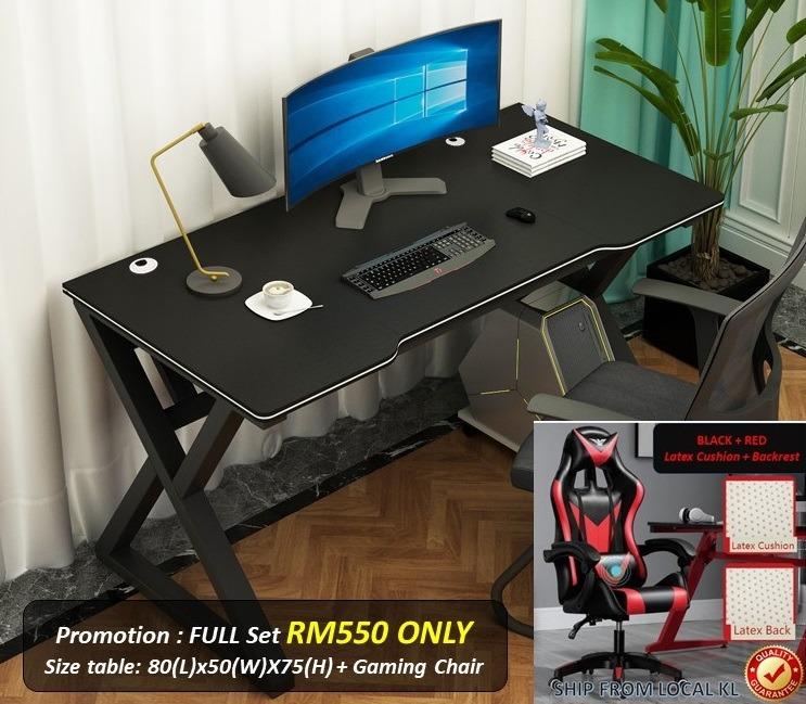NEW ARRIVAL Raya OFFER Full Set Gaming table computer modern laptop table workstation with Gaming chair table Size L W H 80 x 50 x 75