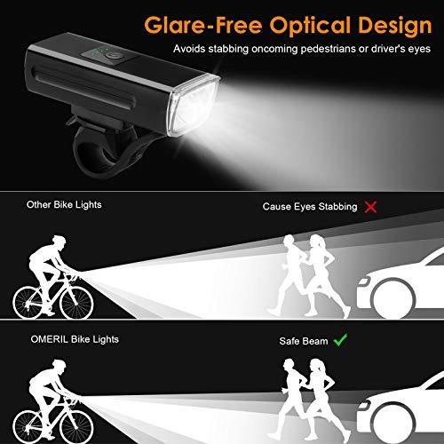 OMERIL Bike Lights Set Super Bright Rechargeable Bicycle Lights with 3 LEDs 1200 lumen Front Headlight and Back Light Anti Glare Beam Cycle Lights