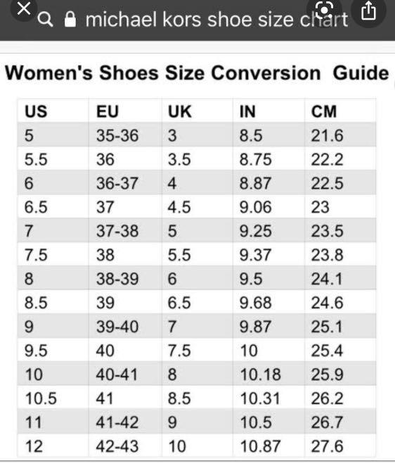 Descubrir 69+ imagen michael kors shoes size chart women’s