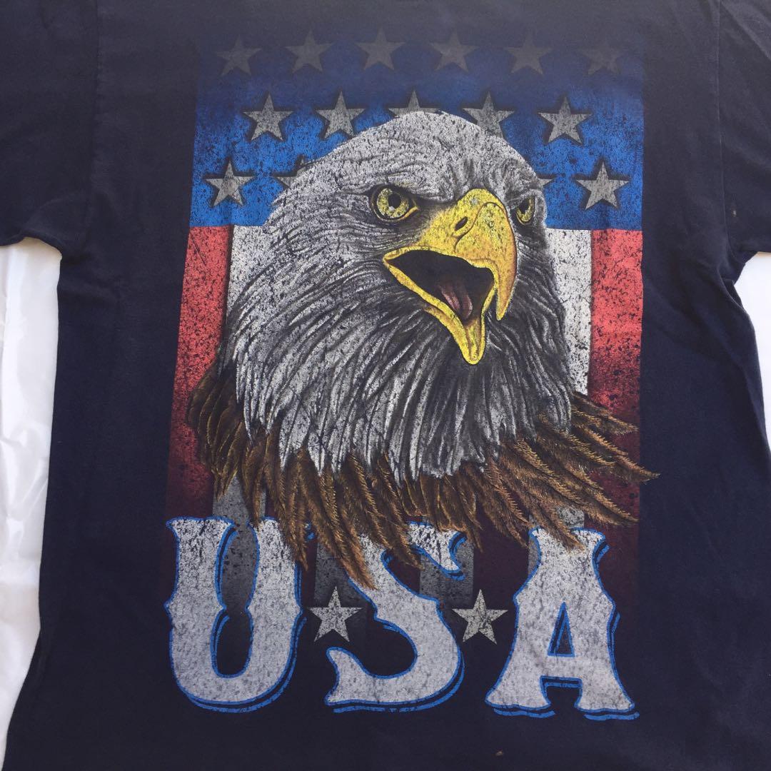 PO VINTAGE AMERICAN EAGLE USA FLAG HUGE 2000 Large Blue T Shirt