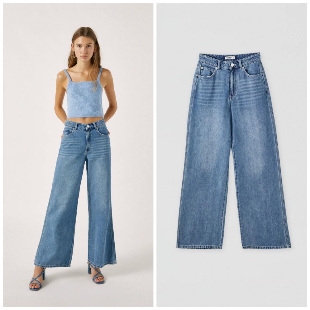 Pull\u0026Bear Wide Leg Jeans, Fesyen Wanita 