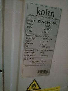 Selling Aircon Kolin 1.5HP Inverter Window Type with Remote Control
