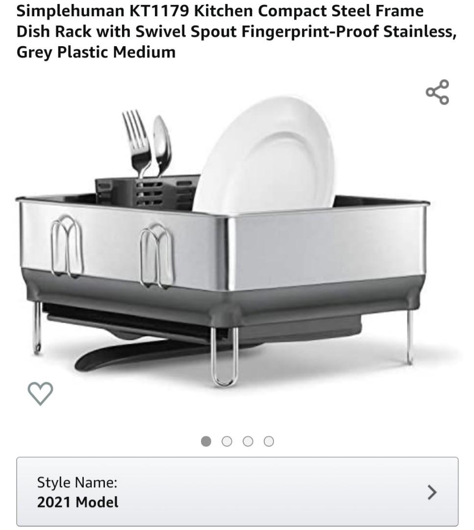 Simplehuman KT1179 Kitchen Compact Steel Frame Dish Rack with Swivel Spout Fingerprint Proof Stainless Grey Plastic Medium Furniture Home Living Bathroom Kitchen Fixtures on Carousell