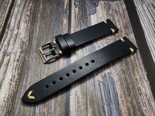 18/20mm x 16針扣  黑色米線 復古 牛皮錶帶64204302819329110