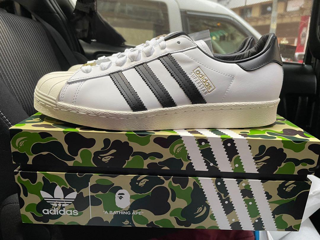 Adidas x Bape 白色superstar, 男裝, 鞋, 波鞋- Carousell