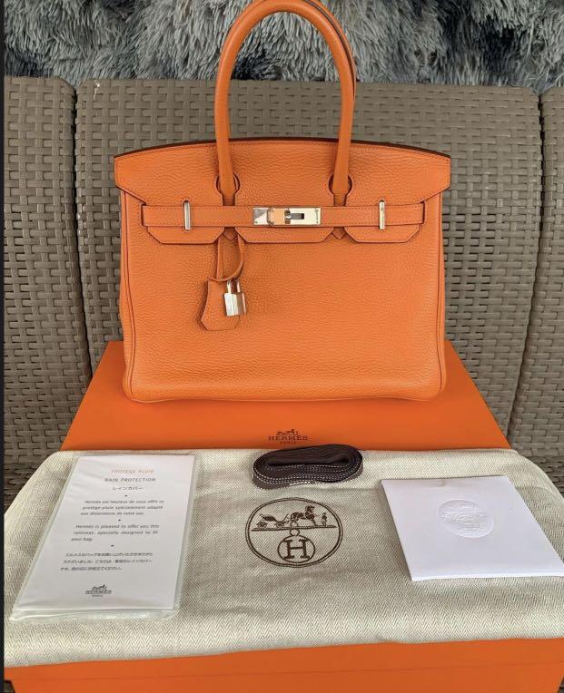 Hermes Orange Togo Leather Gold Hardware Birkin 30 Bag with Twilly