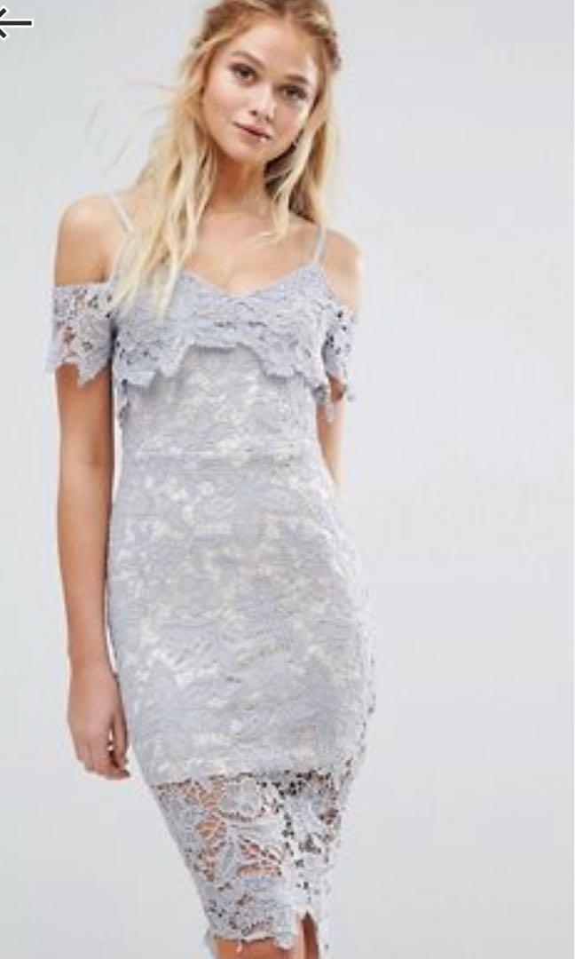 Boohoo blue lace dress clearance