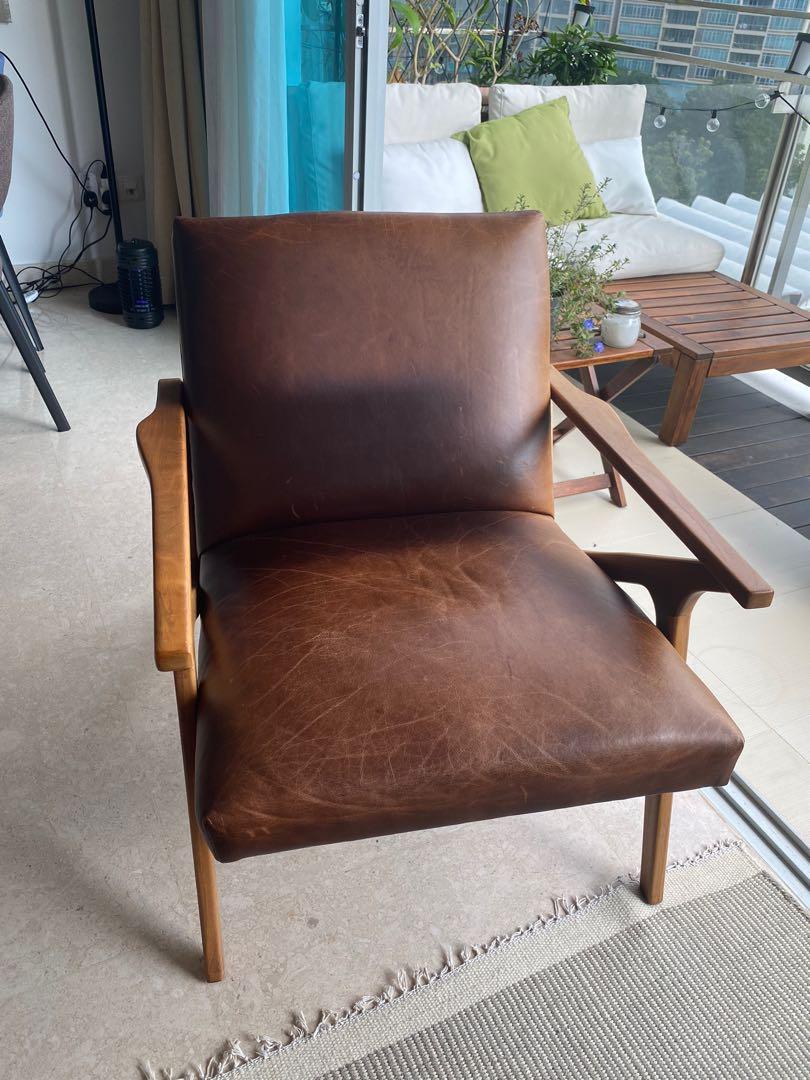 Cavett leather wood shop frame chair