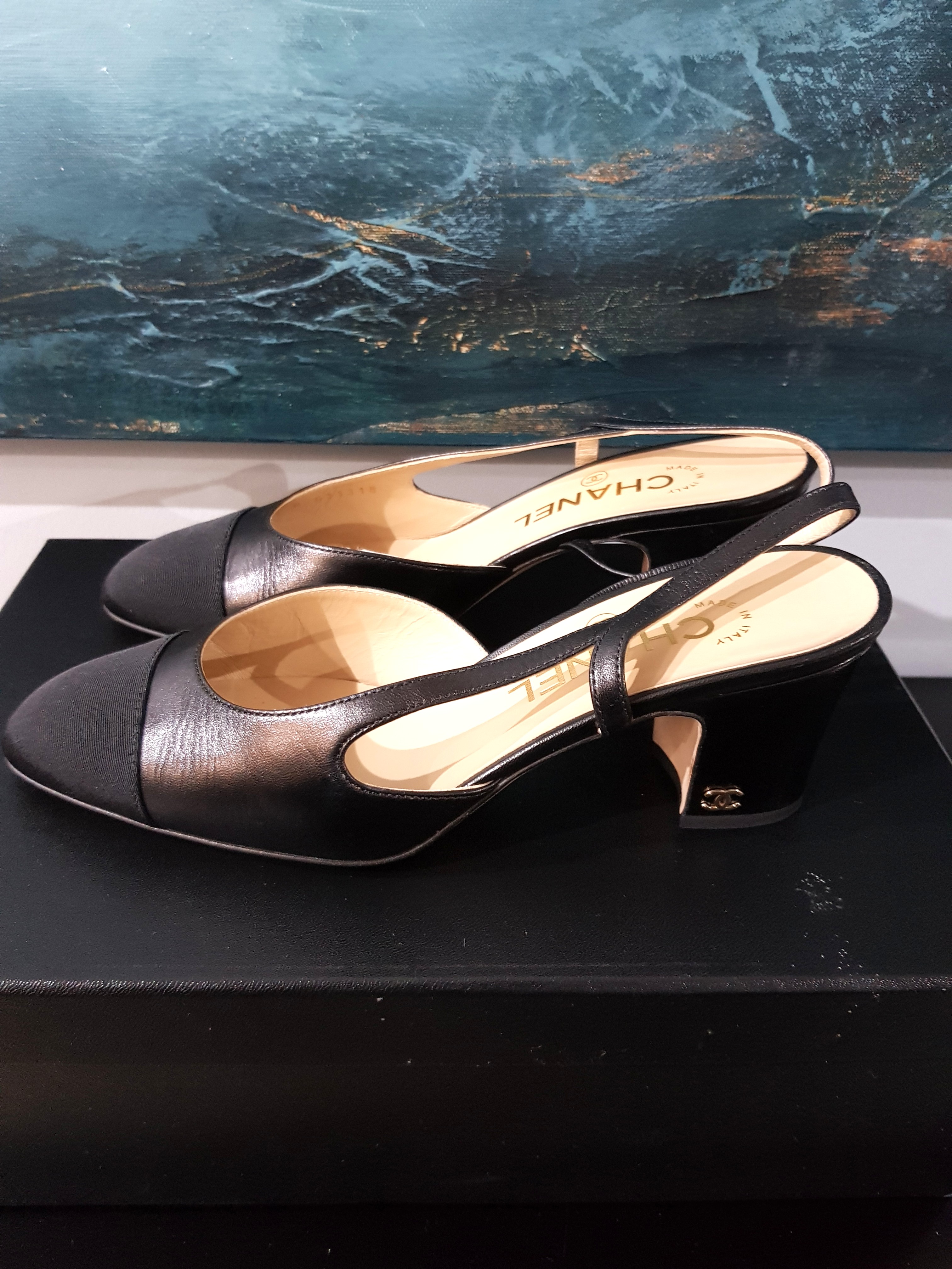Chanel classic black slingback heels shoes EU36, Women's Fashion