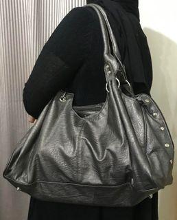Dark Grey Soft Leather Handbag