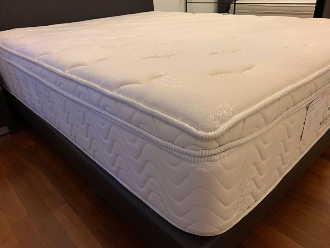 Harvey Norman queen size bed & mattress + side tables, Furniture & Home