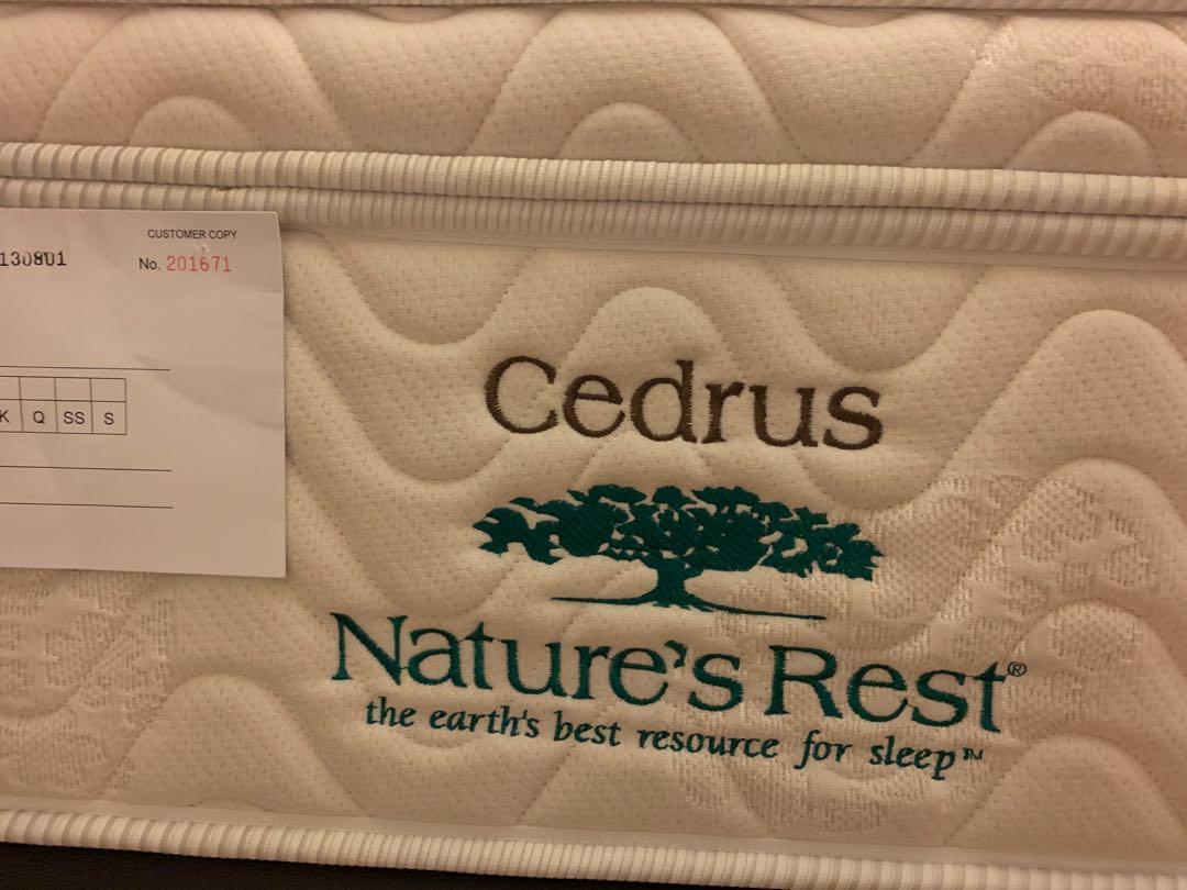 Harvey Norman queen size bed & mattress + side tables, Furniture & Home