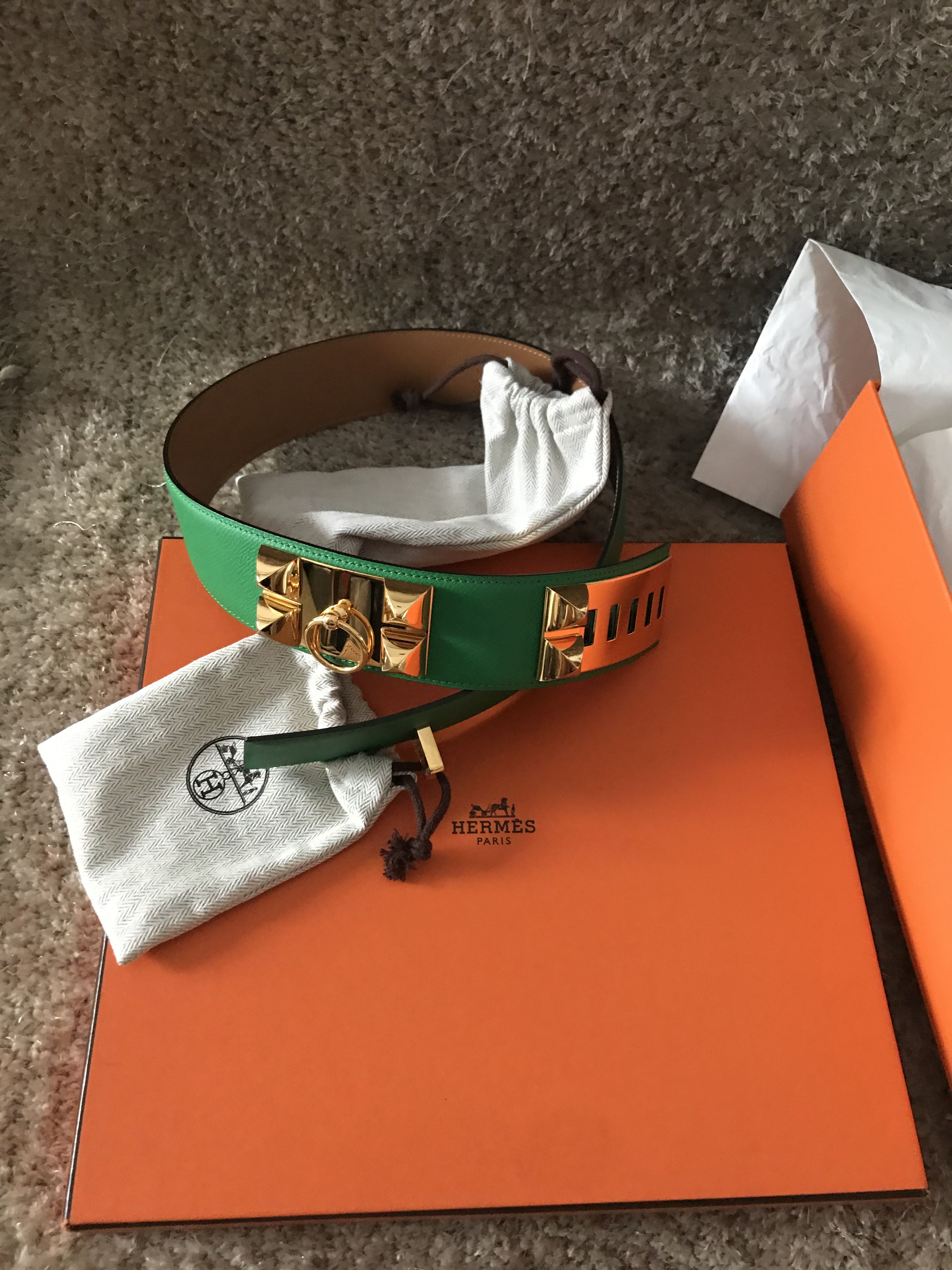 Hermes CDC belt green bamboo epsom gold hard ware size 75 stamp b