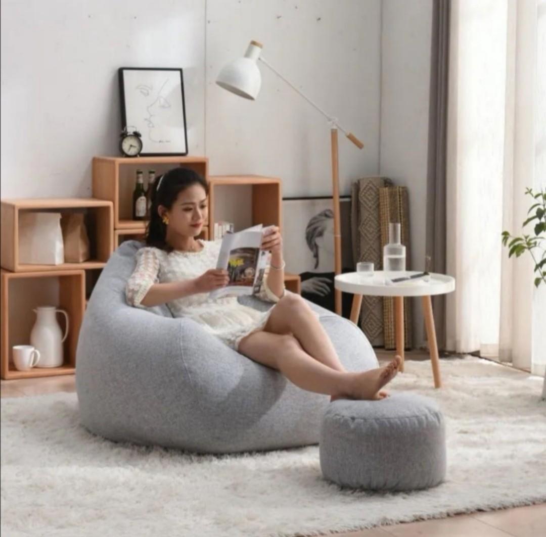 INSTOCK Minimalist basic plain light grey beanbag sofa chair