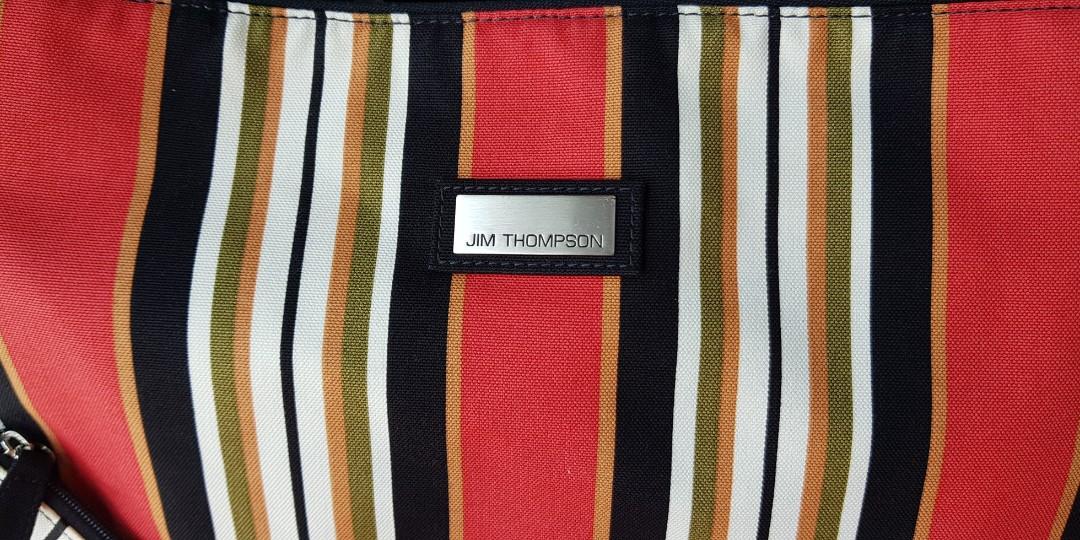 Jim Thompson shoulder canvas tote (Category: Shoulder Bags) located in Singapore. Submitted by leeppity (Listing ID 1071966532, Image 2). Description: Jim Thompson original shoulder tote bag with cheerful classic stripes. Lots of room for shopping. very sturdy and carries laptop qnd documents well. Comes with attached pouch to keep things you don't want to lose. Almost new..