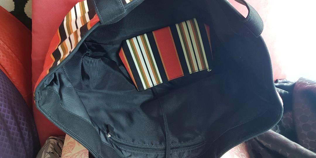 Jim Thompson shoulder canvas tote (Category: Shoulder Bags) located in Singapore. Submitted by leeppity (Listing ID 1071966532, Image 3). Description: Jim Thompson original shoulder tote bag with cheerful classic stripes. Lots of room for shopping. very sturdy and carries laptop qnd documents well. Comes with attached pouch to keep things you don't want to lose. Almost new..