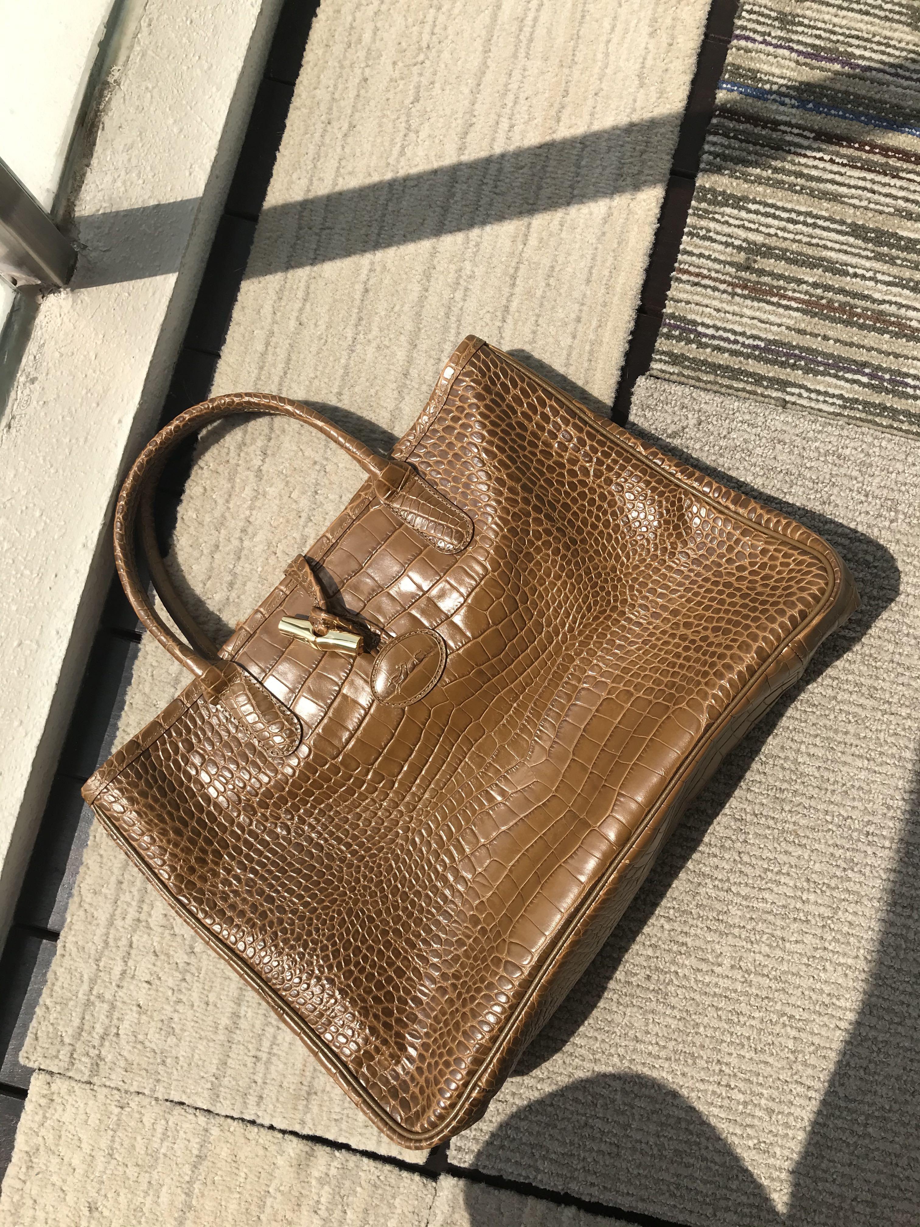 Longchamp Roseau Croc Embossed Leather Bag - Tote - Shopper - Authentic -  Used
