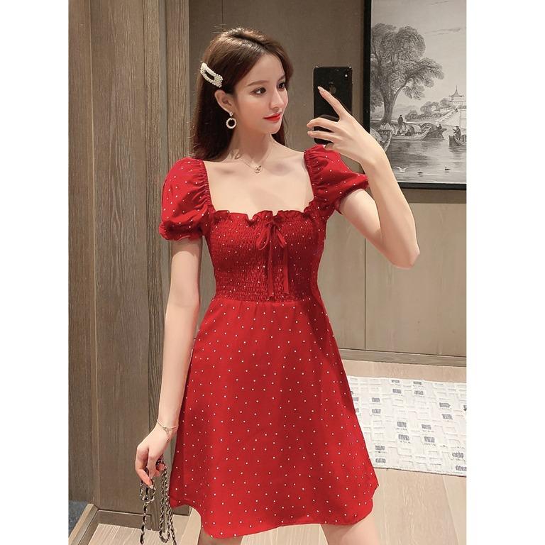 New 2021 Red Summer Polka Dot Cute Gabriel Dress Women s Fashion