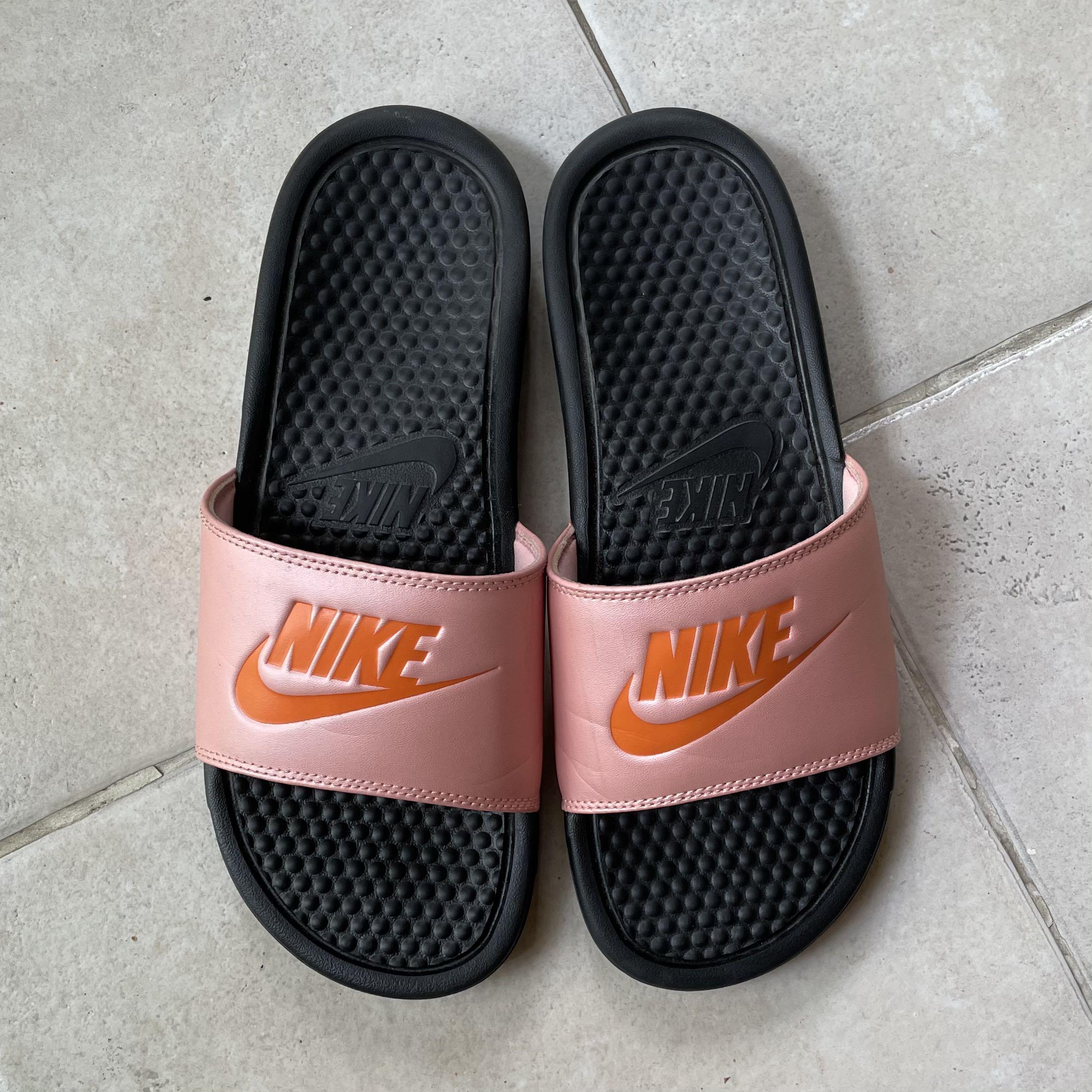 Nike pink sliders sale