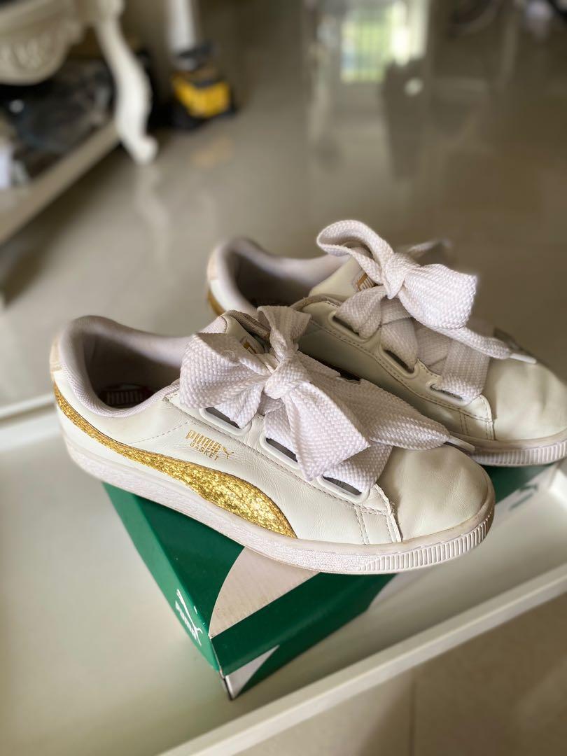 puma basket heart white and gold