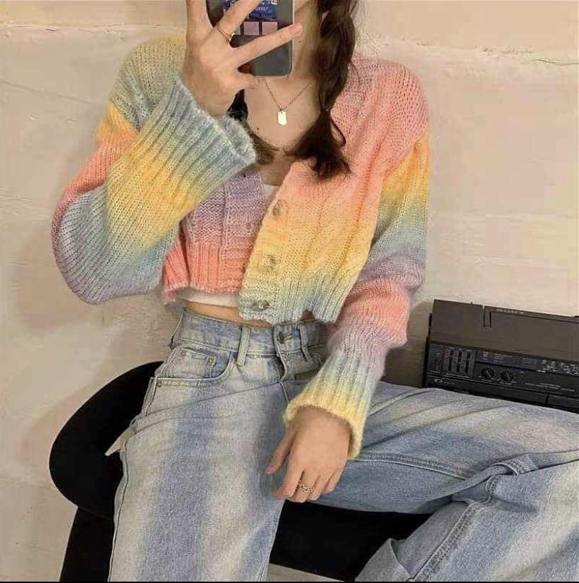 Rainbow Paddle Pop Cable Knit Cropped 