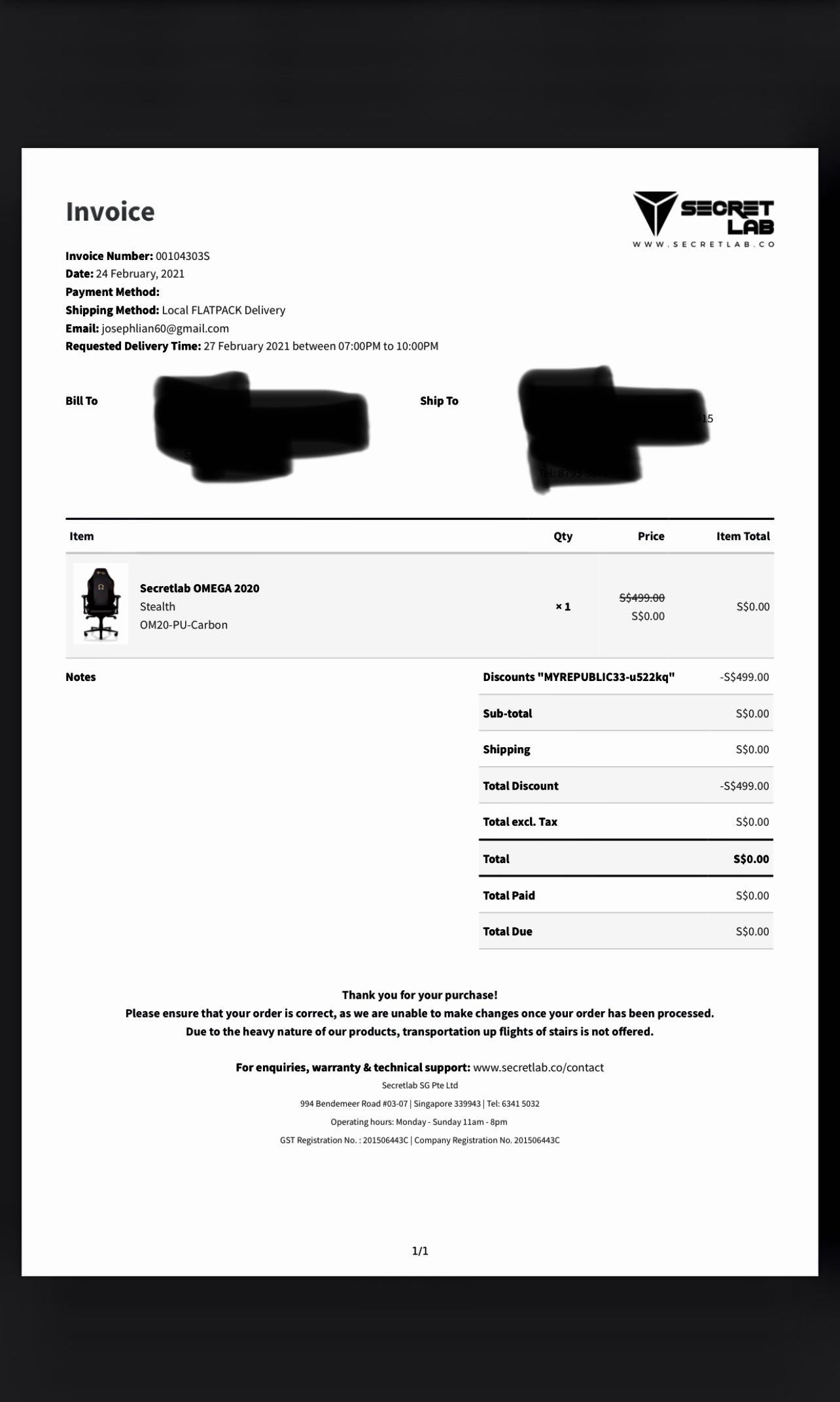 Secretlab invoice hotsell