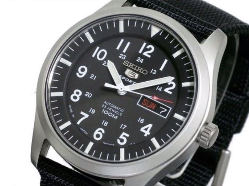 seiko 5 sports automatic made in japan black dial nylon strap watch snzg15j1 men's