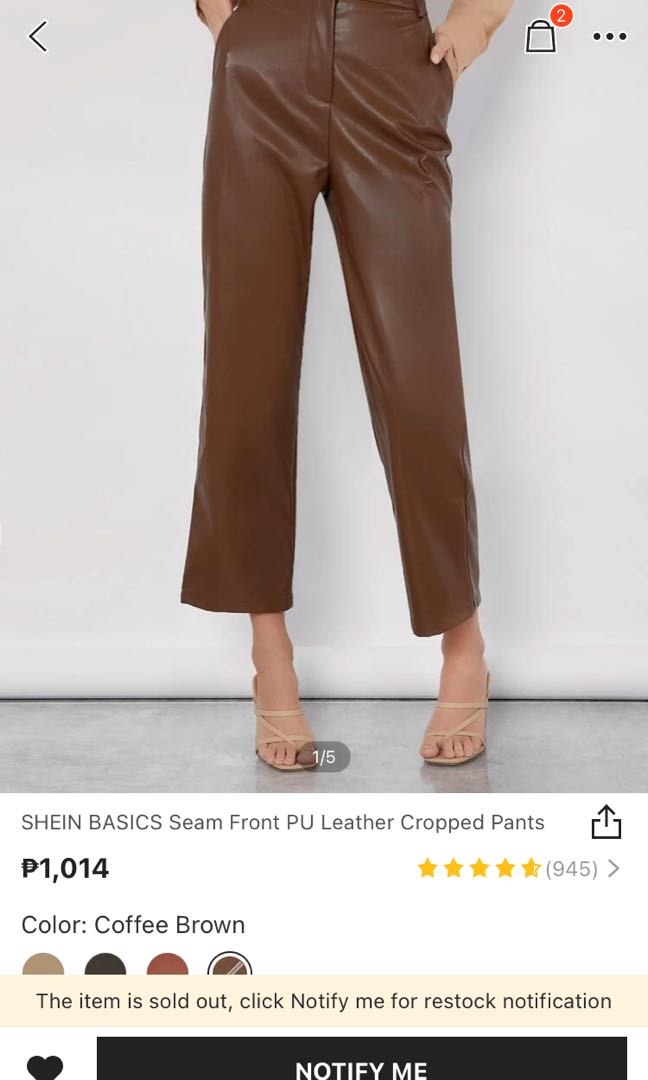 SHEIN brown leather pants, Women's Fashion, Bottoms, Other Bottoms on Carousell