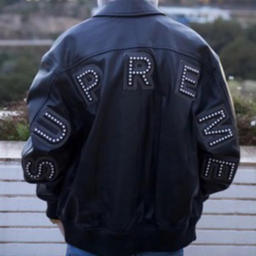 Supreme Arc Logo Studded Black Leather Jacket - Maker of Jacket