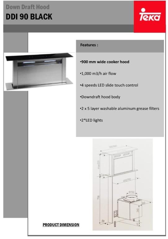 TEKA DDI 90 BK 90CM BLACK DOWNDRAFT HOOD, Furniture & Home Living