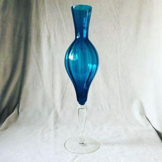 Towering Topaz Blue Art Glass Vase