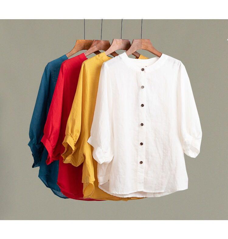 2021 cotton linen shirt female lantern 