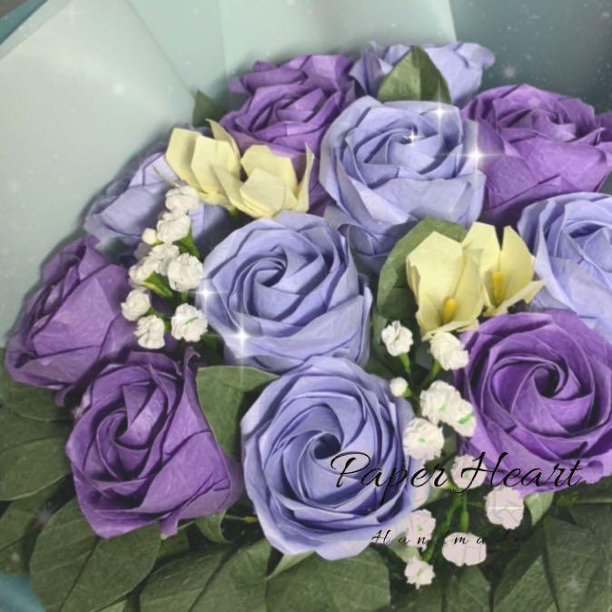 摺紙紫玫瑰花束 手作 自家設計 手作產品 飾物 Carousell