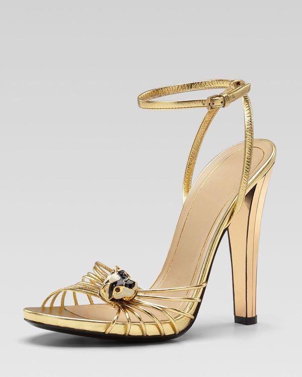 gucci gold Ankle Strap Heels tiger head Women s Fashion