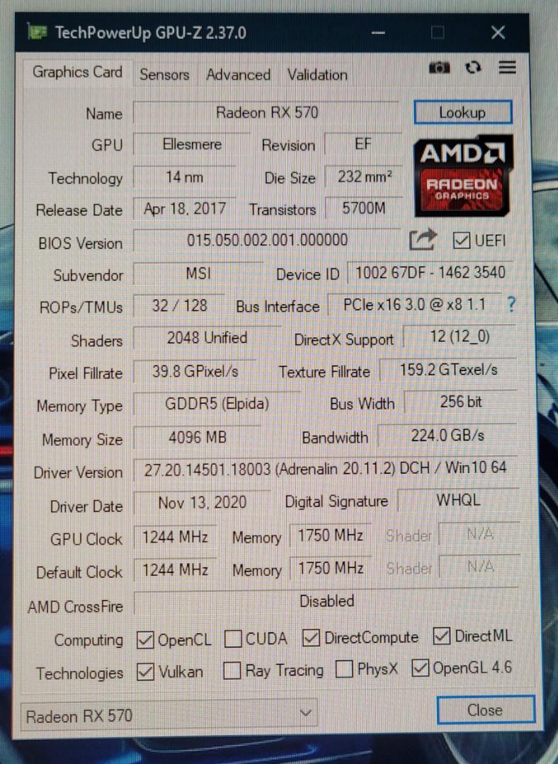 AMD Radeon RX 570 reference gpu Computers Tech Parts