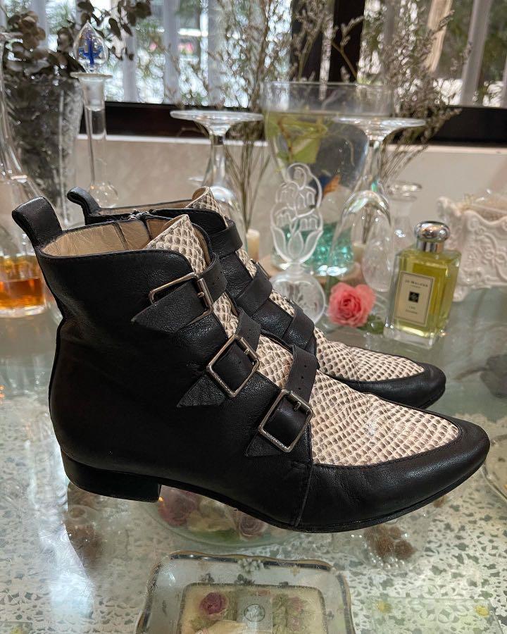 Authentic Jimmy Choo Black Marlin Leather Python Boots Booties For