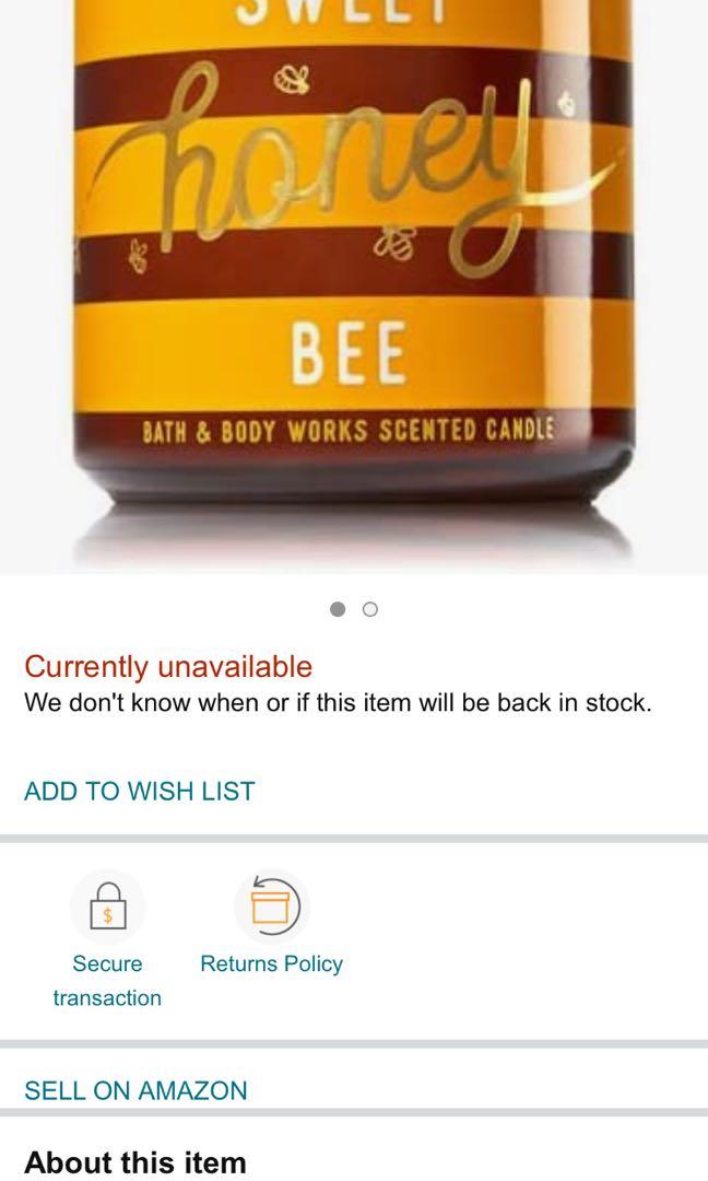 BBW Sweet Honey Bee 1w Candle, Beauty & Personal Care, Fragrance