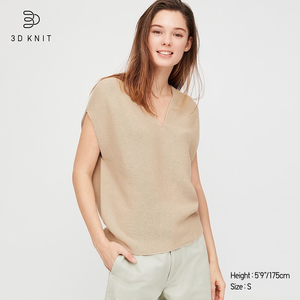 BN UNIQLO WOMEN 3D KNIT TOP V NECK COCOON FRENCH SLEEVE SWEATER
