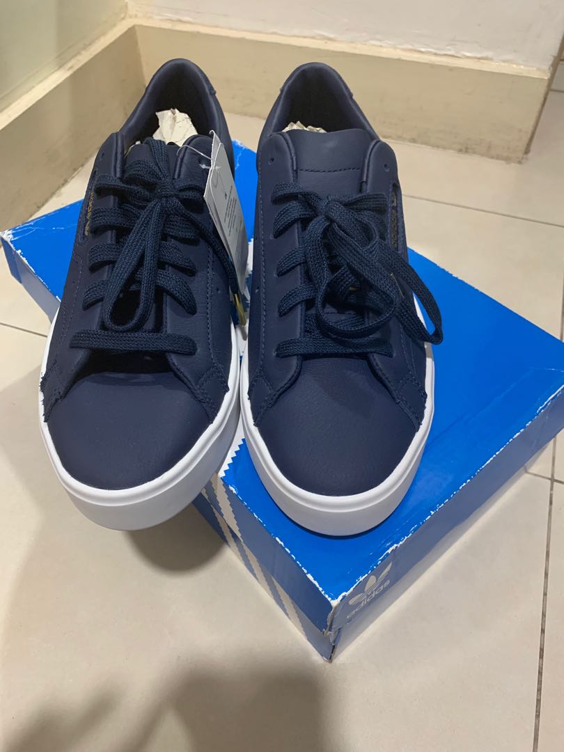 Adidas blue leather shoes hotsell