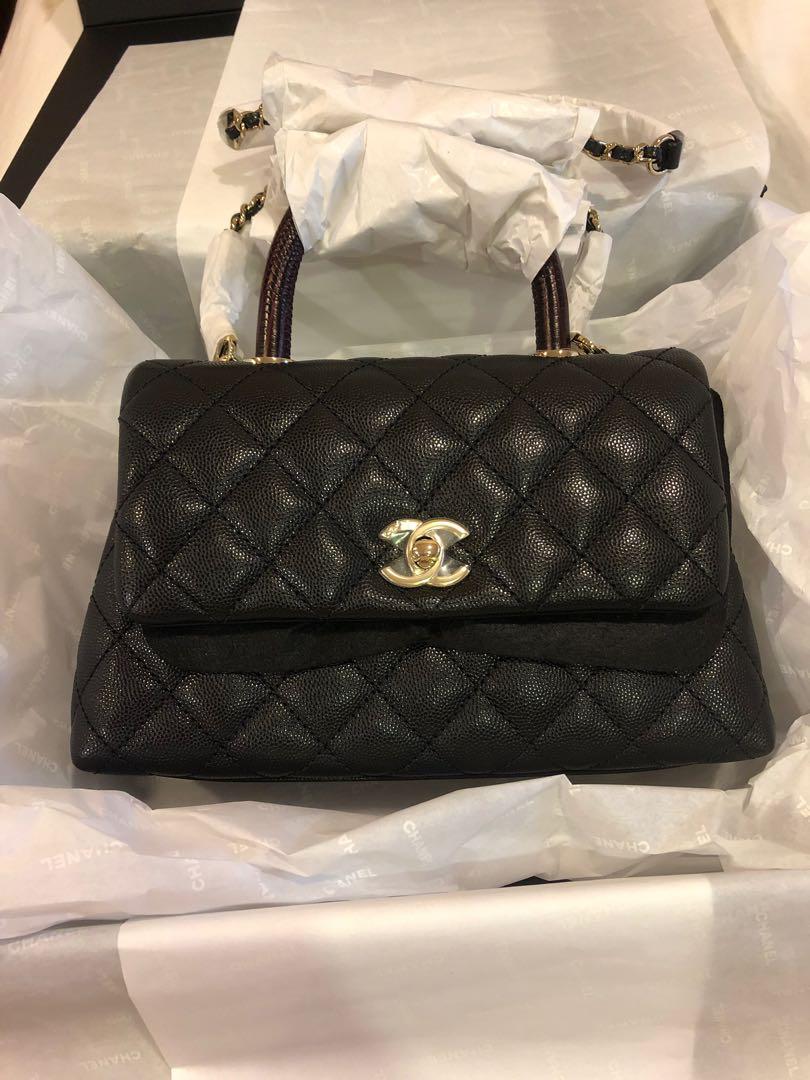 CHANEL Caviar Quilted Lizard Embossed Small Coco Handle Flap Brown