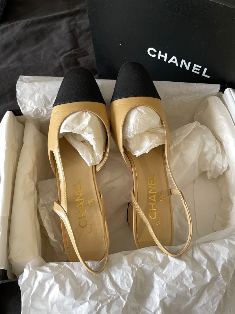 Chanel Slingback Beige Leather ref.22046 - Joli Closet
