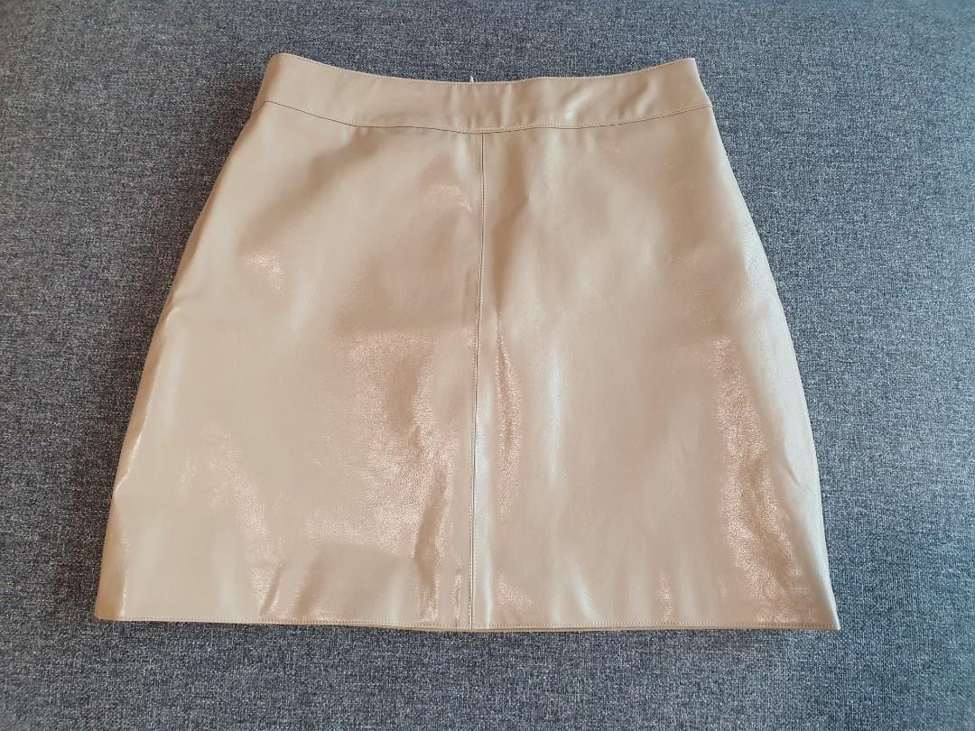 beige pink leather skirt